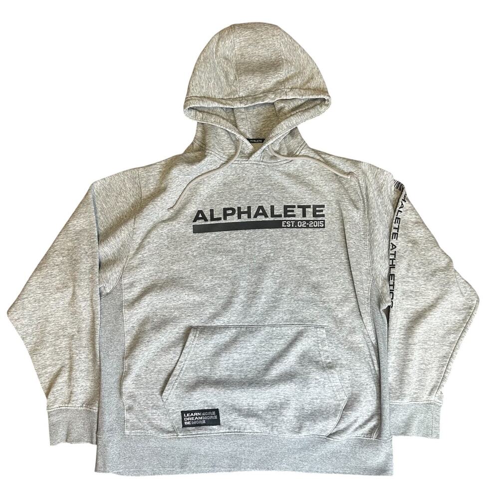 Alphalete Hoodie Mens XXL Gray Black Sweatshirt Gym Activewear Lift Pullover